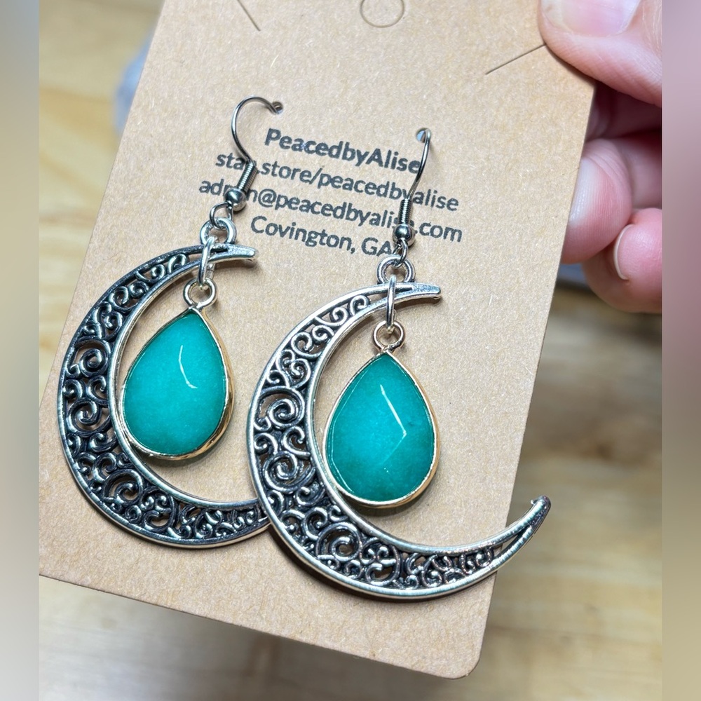 Cresent Moon teal large dangle earring Bonnie Grams Freya Davina Rebekah TVD+